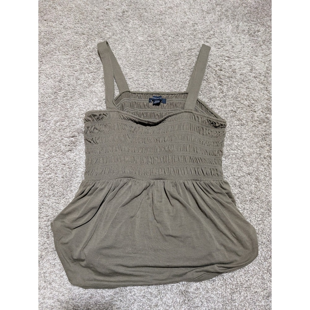 American Eagle Tank Top Womens Small Olive Green Smocked Peplum Boho Sleeveless